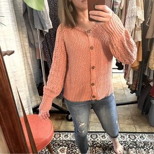 Coral Laura Conrad Sz XL Button up Knit Sweater